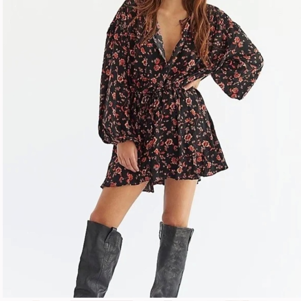 Free People Floral Boho Flower Field Mini Dress size Large